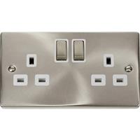 Click Deco Satin DP Switched Socket 2 Gang in Chrome Stainless Steel