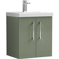 Nuie Arno Double Door Wall Hung Vanity Unit Satin 500mm With Standard Basin in Green MFC
