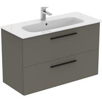 Ideal Standard i. life A Double Drawer Wall Hung Vanity Unit with Basin Matt 1000mm with Matt Black Handles in Quartz Grey
