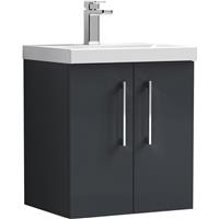 Nuie Arno Double Door Wall Hung Vanity Unit Soft 500mm With Standard Basin in Black MFC