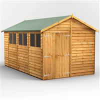 Power Overlap Apex Shed 14' x 8' Double Doors in Natural Timber