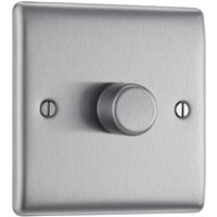 BG Nexus Metal Brushed Steel 200W Intelligent LED Dimmer Switch 1 Gang 2 Way in Silver Plastic