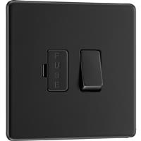 BG Screwless Flatplate Matt 13A Switched Fused Connection Unit 1 Gang in Black Plastic