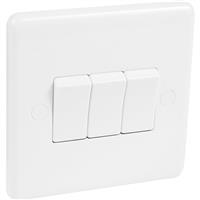 Wessex Electrical Wessex 10A Switch 3 Gang 2 Way in White Plastic