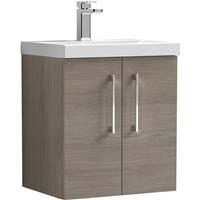 Nuie Arno Double Door Wall Hung Vanity Unit Solace 500mm With Slim Edge Basin in Oak MFC