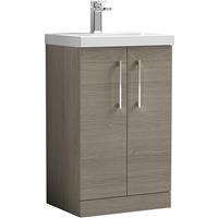 Nuie Arno Double Door Floor Standing Vanity Unit Solace 500mm With Slim Edge Basin in Oak MFC