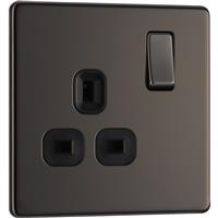 BG Screwless Flat Plate 13A DP Switched Socket 1 Gang in Black Nickel