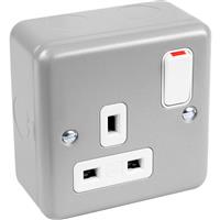 MK Metal Clad DP Switched Socket 1 Gang in Silver