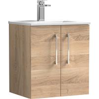 Nuie Arno Double Door Wall Hung Vanity Unit Bleached 500mm With Minimalist Basin in Oak MFC