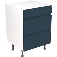 Kitchen Kit Flatpack J-Pull Kitchen Cabinet Base 3 Drawer Unit Ultra Matt 600mm in Indigo Blue MFC