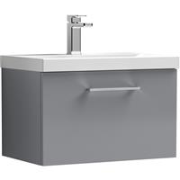 Nuie Arno Single Drawer Wall Hung Vanity Unit Satin 600mm With Slim Edge Basin in Grey MFC