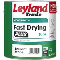 Leyland Trade Leyland Fast Drying Plus Water Based Satin Paint Brilliant White 2.5L