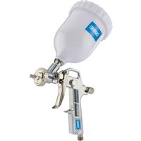 Draper Gravity Feed HVLP Air Spray Gun 500ml in Chrome Aluminium
