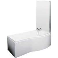 Nuie B Shaped Shower Bath with Panel and Leg Set 1500mm Right Hand in White Acrylic