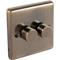 Wessex Electrical Wessex Antique Brass Dimmer Switch 2 Gang 400W in Gold Electroplated Steel