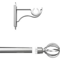 Rothley Curtain Pole Kit with Cage Orb Finials Brushed Stainless Steel 25mm x 1829mm in Silver Steel/Stainless Steel