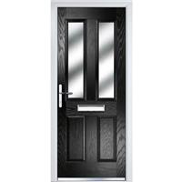 Crystal Composite Door Four square Two Glass Right Hand 920mm x 2055mm Obscure Glass Glazing in Black