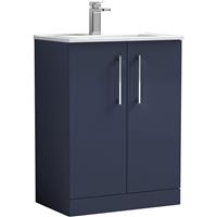 Nuie Arno Double Door Floor Standing Vanity Unit Midnight 600mm With Minimalist Basin in Blue MFC