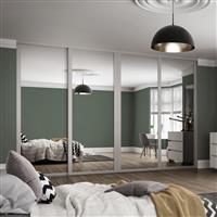 Spacepro Shaker 4 Door Sliding Wardrobe Kit Framed Mirror 3506 x 2260mm in Cashmere Steel/Glass
