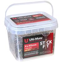 Ulti-Mate Stick-Fit Woodscrews Tub 4.0 x 40mm (1000pk) in Gold