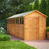 Power Overlap Apex Shed 20' x 6' Double Doors in Natural Timber