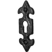 Old Hill Ironworks Escutcheon 84mm x 30mm Fleur De Lys in Black Cast Iron
