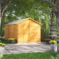 Power Windowless Apex Shed 18' x 8' - Double Doors in Natural Timber