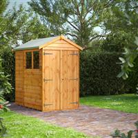 Power Overlap Apex Shed 6' x 4' Double Doors in Natural Timber