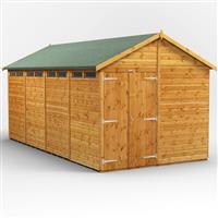 Power Apex Security Shed 16' x 8' - Double Doors in Natural Timber