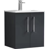 Nuie Arno Double Door Wall Hung Vanity Unit Soft 500mm With Minimalist Basin in Black MFC