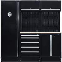 Bunker Modular Storage Combo 11 PC with Hardwood Worktop in Black Stainless Steel