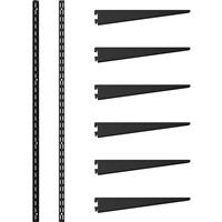 Rothley Matt Twin Slot Shelving Kit 1980mm Uprights (x2) & 270mm Brackets (x6) in Black Steel