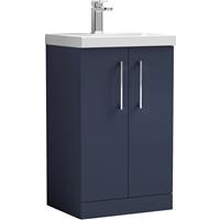 Nuie Arno Double Door Floor Standing Vanity Unit Midnight 500mm With Slim Edge Basin in Blue MFC