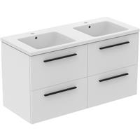 Ideal Standard i. life B 4 Drawer Wall Hung Unit with Double Basin Matt 1200mm with Matt Black Handles in White