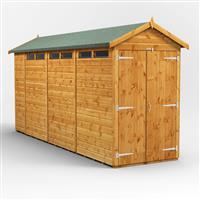 Power Apex Security Shed 14' x 4' - Double Doors in Natural Timber