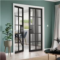 JB Kind Plaza Clear Glass Internal Door 35 x 1981 x 838mm in Black Mdf