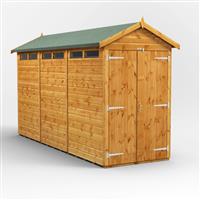 Powersheds Power Apex Security Shed 12' x 4' - Double Doors in Natural Timber