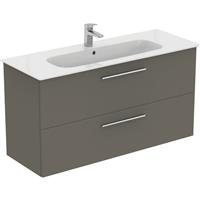 Ideal Standard i. life A Double Drawer Wall Hung Vanity Unit with Basin Matt 1200mm with Brushed Chrome Handles in Quartz Grey