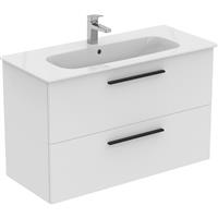 Ideal Standard i. life A Double Drawer Wall Hung Vanity Unit with Basin Matt 1000mm with Matt Black Handles in White