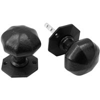 Old Hill Ironworks Mortice Knob Set (Unsprung) 56mm Octagonal (Pair) in Black Cast Iron