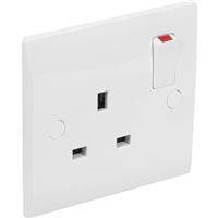 Axiom Low Profile Switched Socket 1 Gang Single Pole in White Plastic
