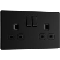 BG Screwless Flatplate Matt 13A Switched Socket 2 Gang in Black Plastic