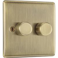 BG Nexus Metal 200W Intelligent LED Dimmer Switch 2 Gang 2 Way in Antique Brass