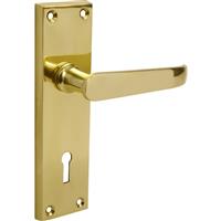 Unbranded Victorian Straight Door Handles Lock Brass (Pair) in Gold