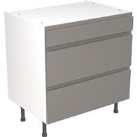 Kitchen Kit Flatpack J-Pull Kitchen Cabinet Base 3 Drawer Unit Super Gloss 800mm in Dust Grey MFC