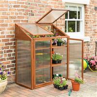 Rowlinson Hardwood Mini Greenhouse 144cm (h) x 120cm (w) x 63cm (d) in Natural Timber Polycarbonate