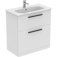 Ideal Standard i. life A Double Drawer Floor Standing Vanity Unit with Basin Matt 800mm with Matt Black Handles in White