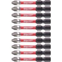 Milwaukee SHOCKWAVE Impact Screwdriver Bit PZ2 x 50mm (10 Pack) in Black/Silver Steel