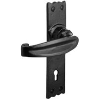 Old Hill Ironworks Charlbury Suite Door Handles 158mm x 38mm Lock (Pair) in Black Cast Iron