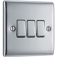 BG Nexus Metal Polished Switch 20A 16AX 3 Gang 2 Way in Chrome Plastic